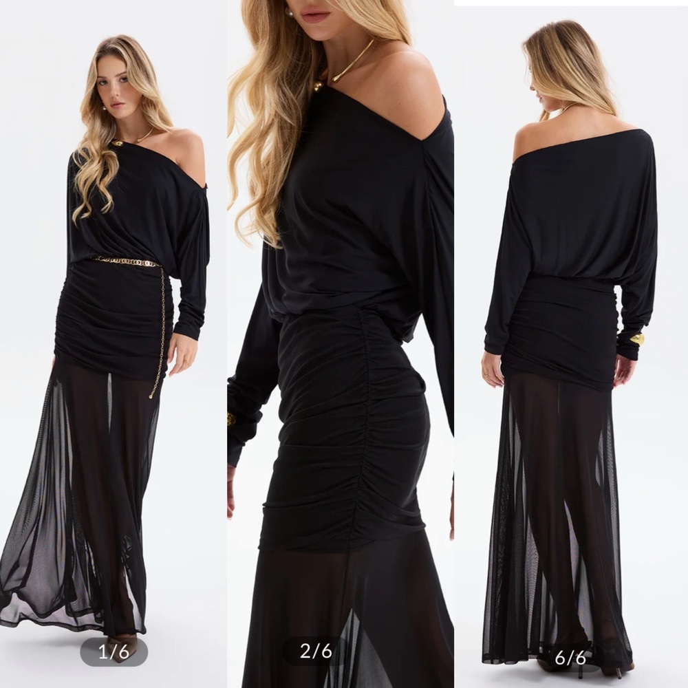 Black Sheer Maxi Skirt with Ruched Mini Liner - Picture 2 of 3